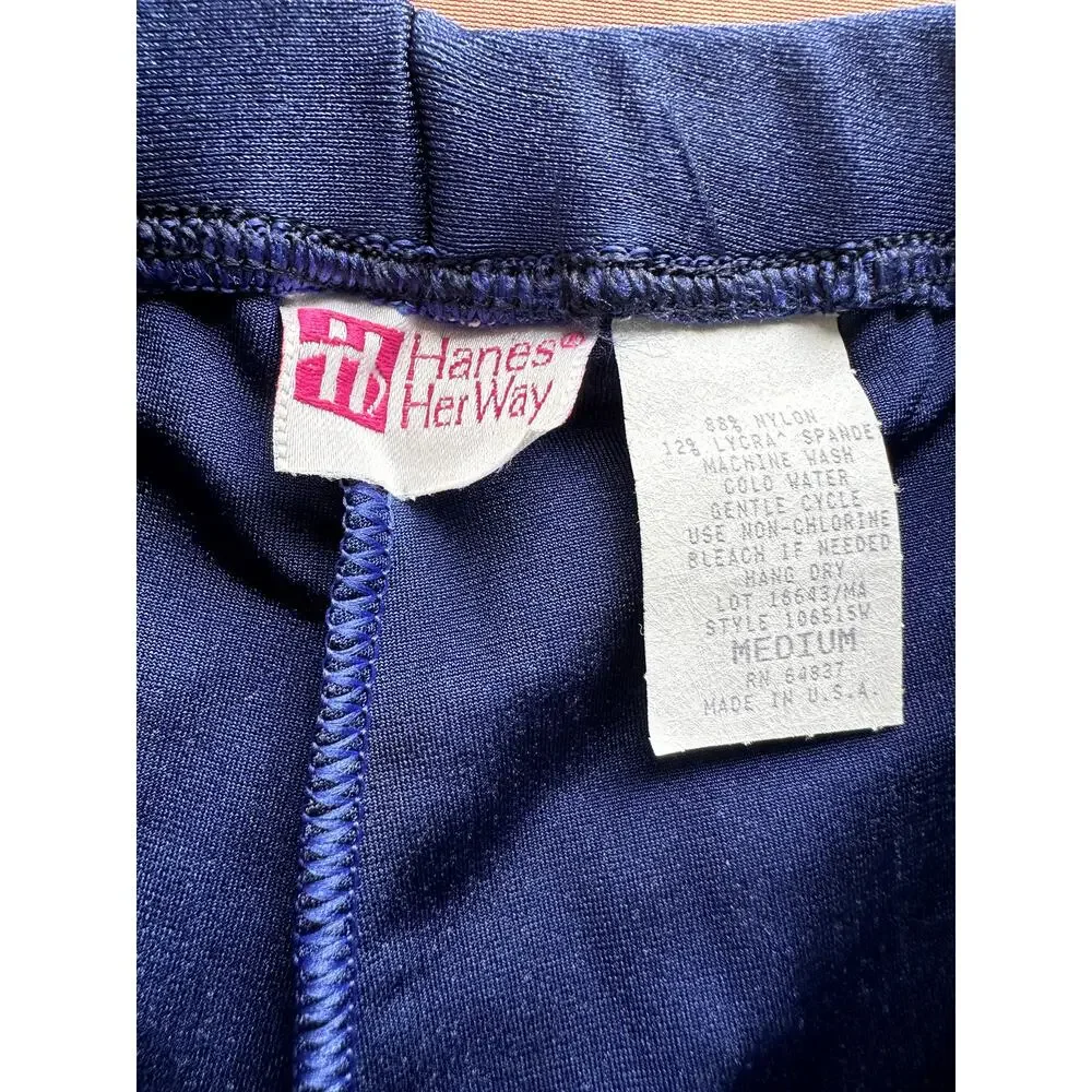 Vintage 80s 90s Hanes Her Way USA Navy Blue Bike Shorts Nylon Lycra Tagged M
